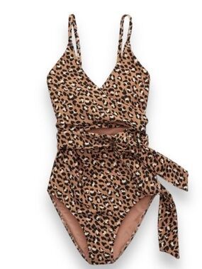 Aerie Leopard Print One-Piece Swimsuit with Waist Tie - Large Long